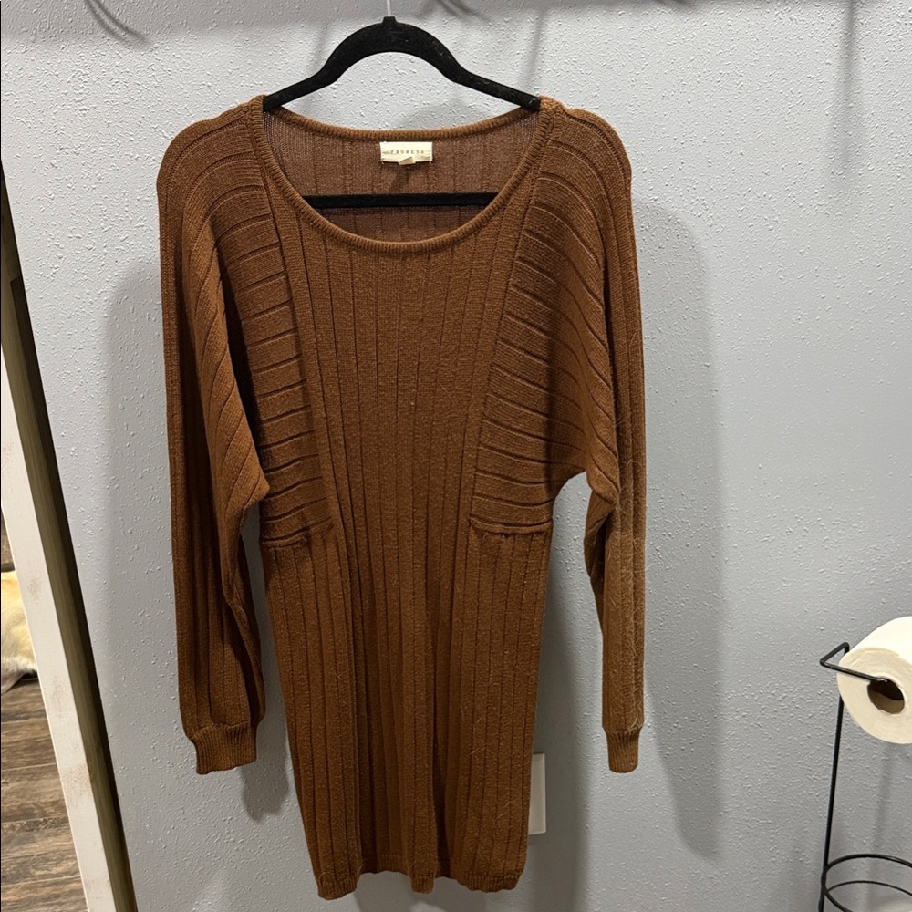 Promesa Brown Ribbed Mini Dress
